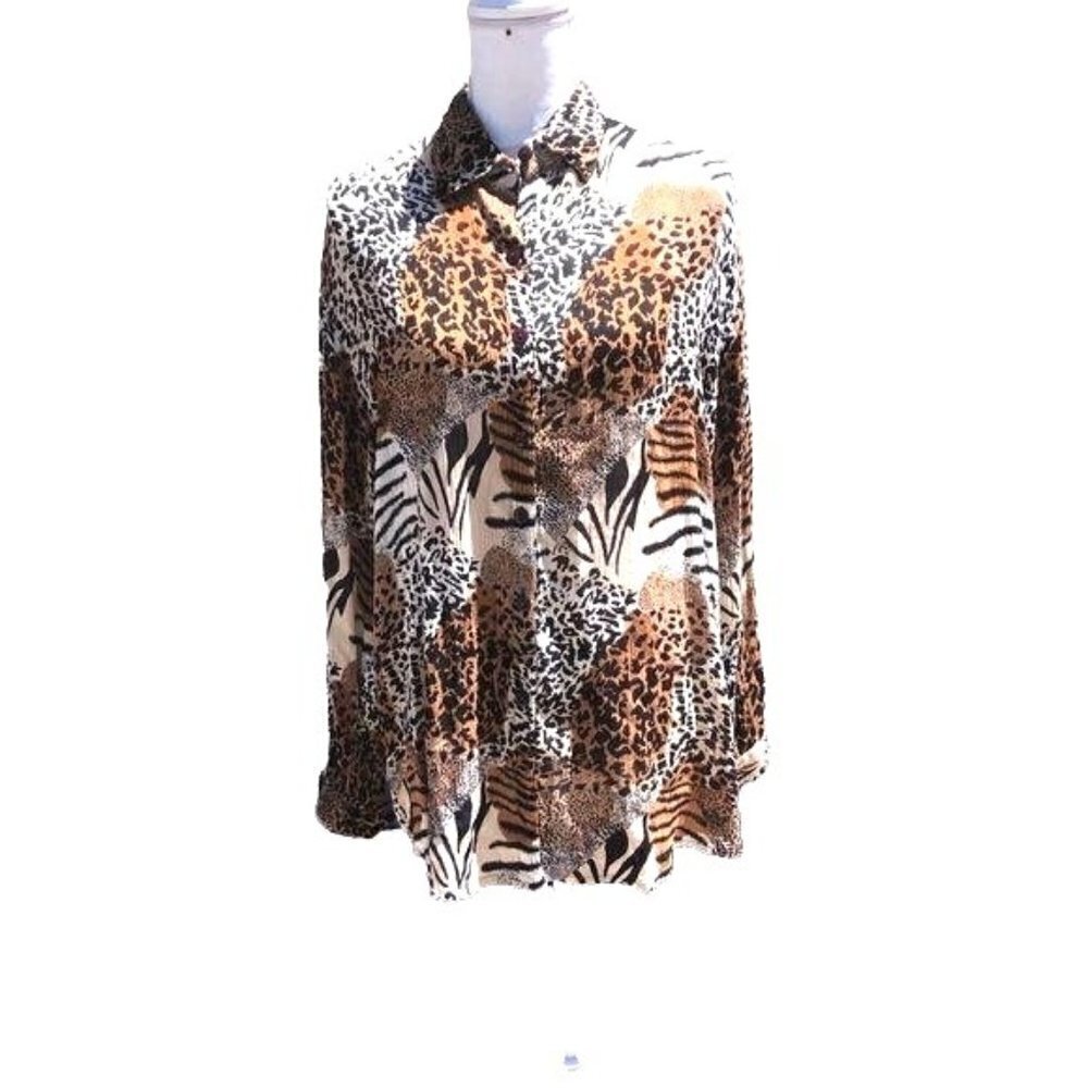 Speed Limit MPH Top Womens Size Medium M Vintage Animal Print Rayon Black Orange